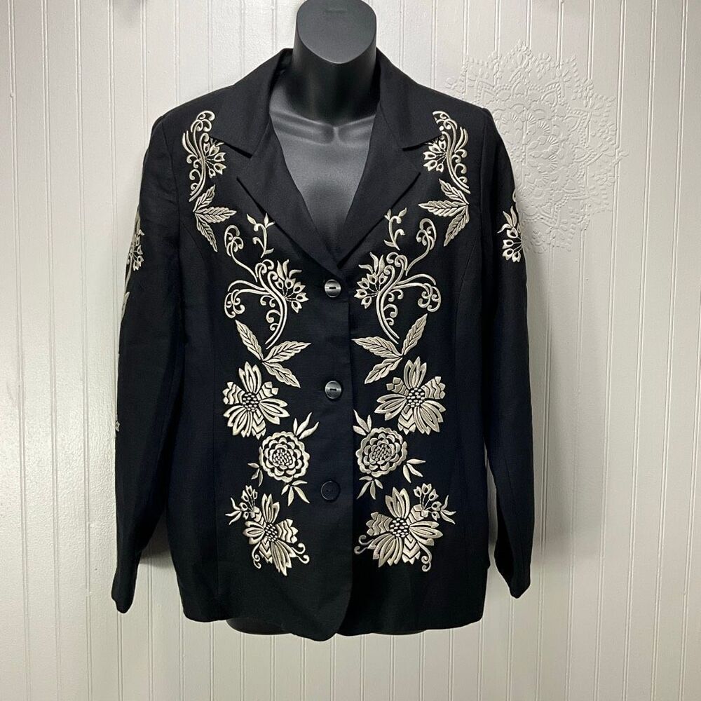 VINTAGE VICTORIA COSTA Occasions Embroidered Linen Blend Blazer